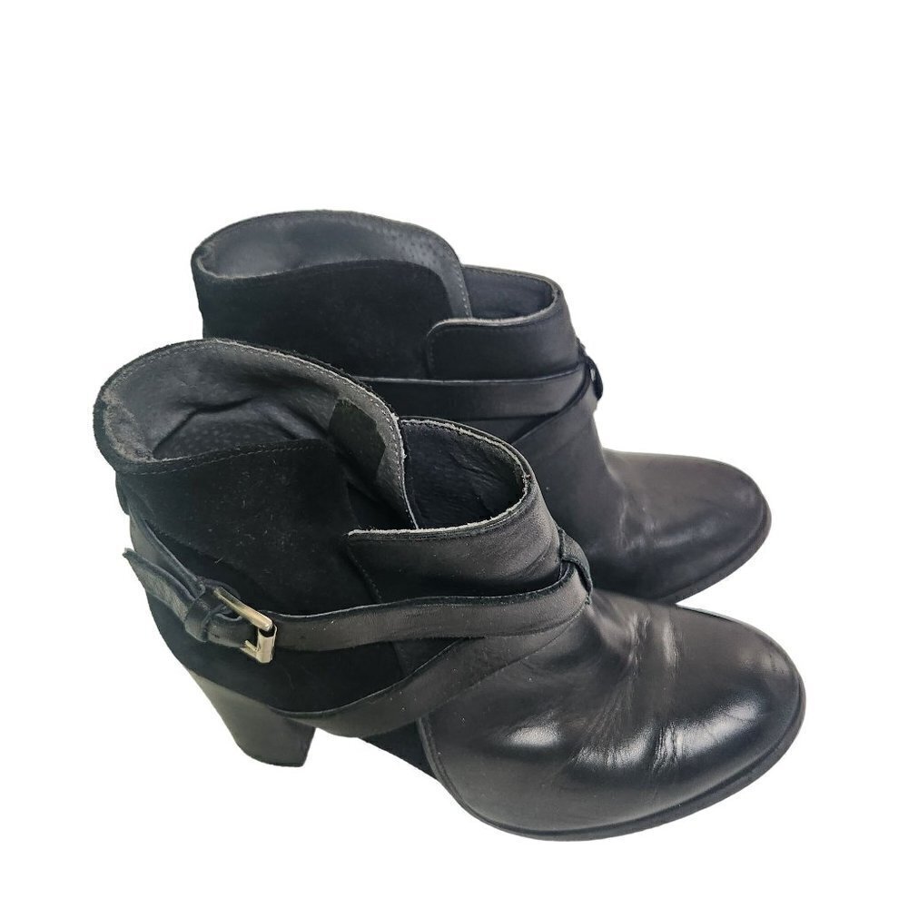 Jonak Paris Black Strap Leather Suede Heeled Booties Size 38(7.5)
